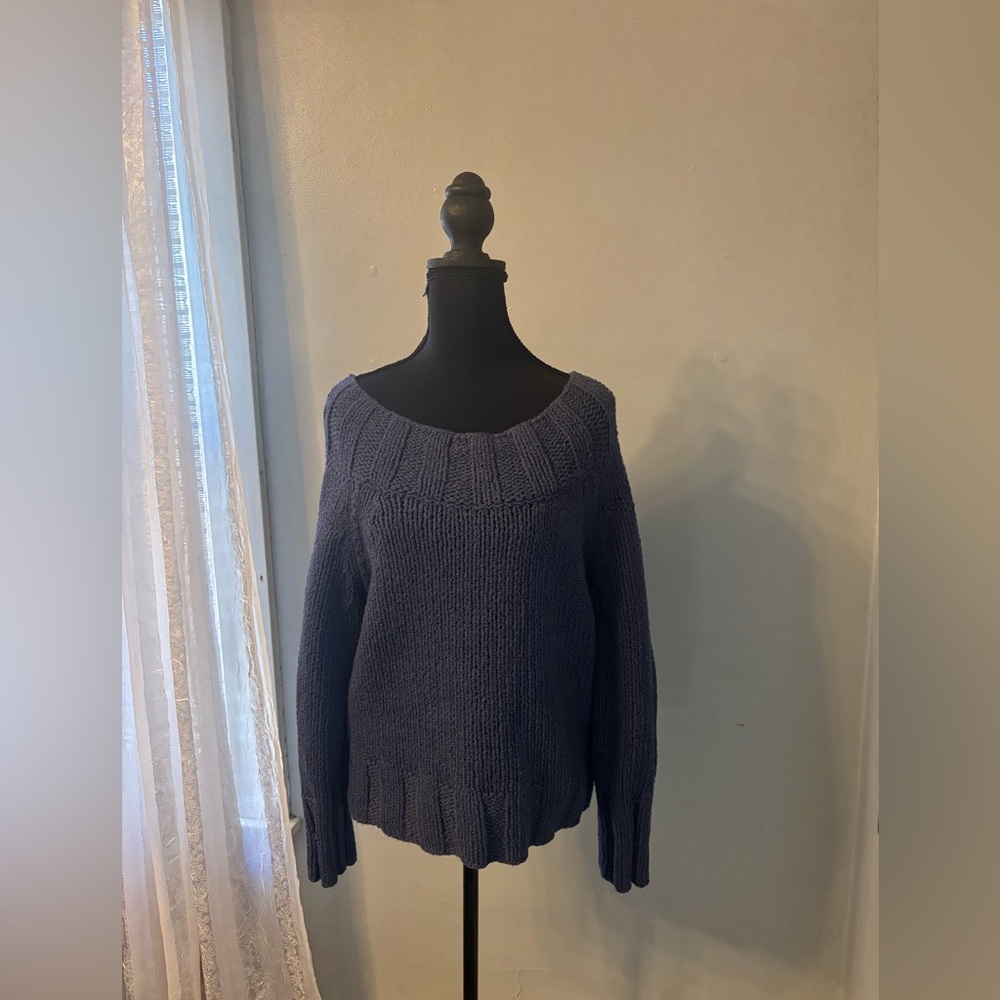 Free people beachy slouch sweater off shoulder knit pullover womens S blue